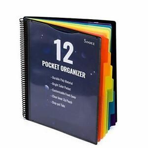 12 Pocket Poly Project Organizer Sooez Letter Size 1/6-Cut Tab Project Folder...