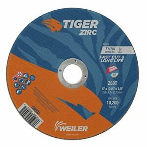Weiler 58002 6&#034; x 0.045&#034; Tiger Zirc Type 1 Thin Cutting Wheel Z60T 7/8&#034; A.H. ...
