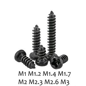 M1 M1.4 M2 M2.5 M3 Black Pan Head Self Tapping Machine Wood Screws Phillips Head