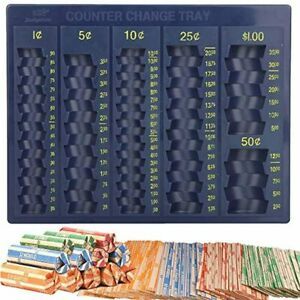 Coin Counter Sorter Money Tray w/ 64 Coin Roll Wrappers 6 compartment Organizer