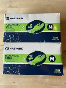 Lot Of 2 Boxes Halyard FLEXAPRENE GREEN EXAM GLOVES,M 200/BOX