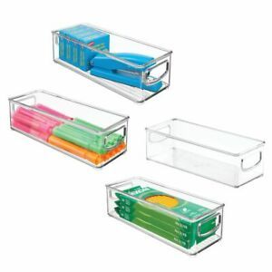 mDesign Plastic Stackable Home Office Storage Organizer, 10&#034; Long, 4 Pack, Clear
