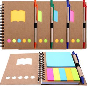 TOODOO 4 Packs Spiral Notebook Lined Notepad with Pen in Holder and Sticky Notes