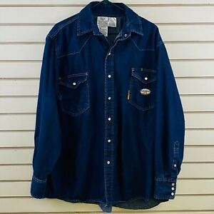 Mens 2XL Long Rasco FR Lightweight Work Shirt Blue Denim Snap Front Long Sleeve