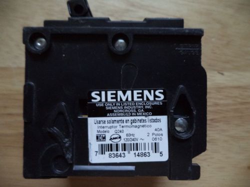 Siemens q240 circuit breaker 2 pole 40 amp type qp tested free shipping 120/240v for sale