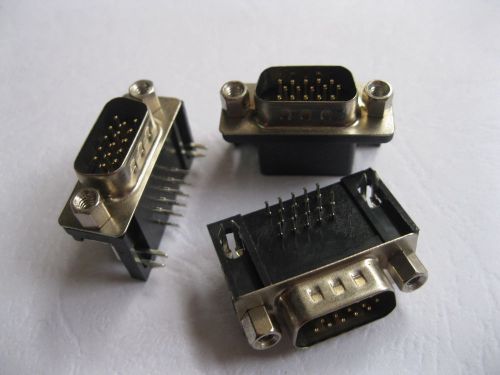 50 Pcs D-Sub 15 pin Male PCB Connector Right Angle 3 Row Black