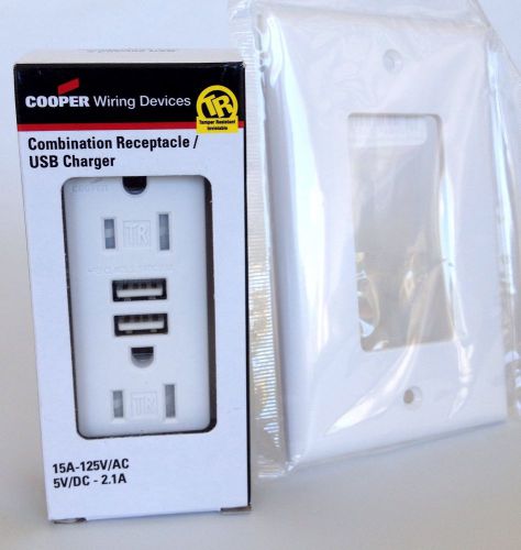 New Cooper Wiring Devices TR7745WBOX Combination USB 15-Amp Charger Receptacle