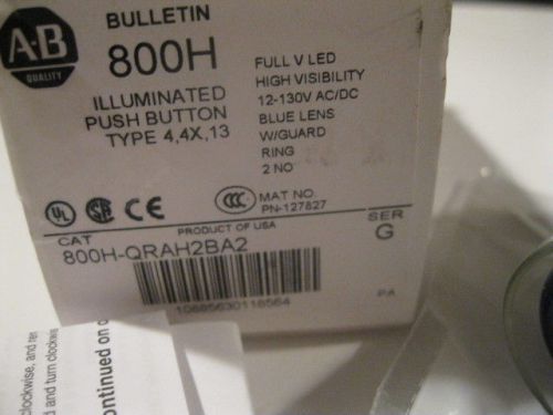 Allen bradley 800h-qrah2ba2 illuminated guarded blue pushbutton switch, bnib for sale