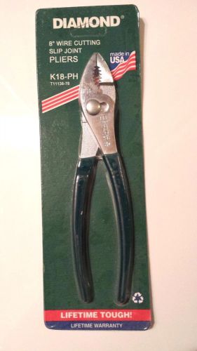 Diamond 8&#034; Pliers Wire Cutting Slip Joint with green grips K18-PH New, USA