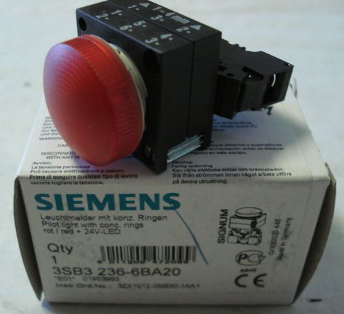 SIEMENS 3SB3 236-6BA20 PILOT LIGHT,RED,FV,LED,24V W/CONC RINGS