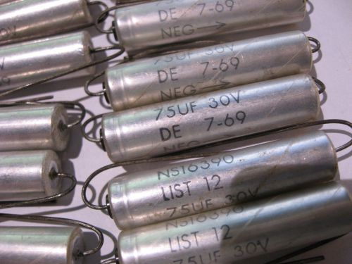 Qty 17 Electrolytic Capacitor 75uF 30V NS16390 LIST 12 Axial NOS Vintage 1969