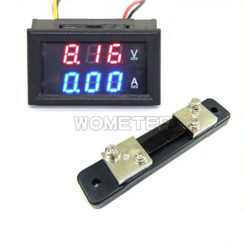 Red blue dual display voltmeter ammeter 2in1 0-100v/100a with ampere shunt for sale