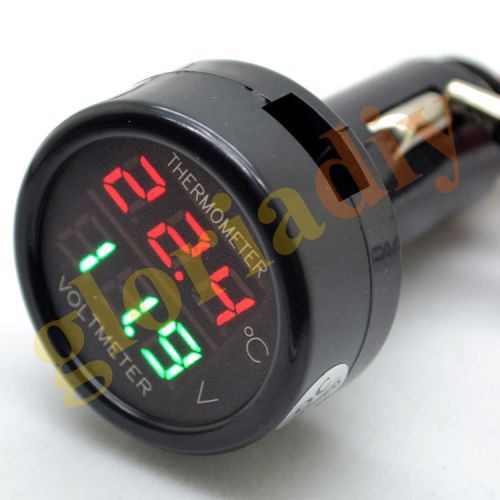 12V/24VDual display dual function car voltage+thermometer display 2in1 Red+Green