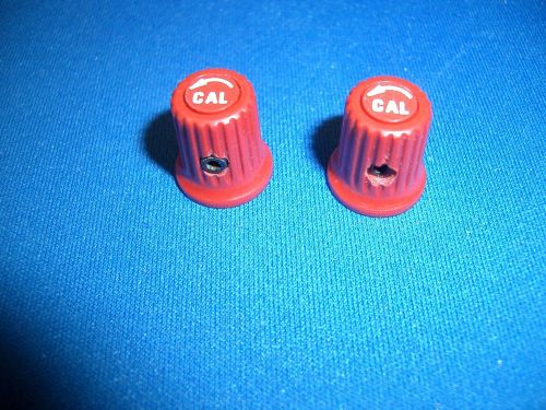 PAIR of Tektronix TEK knobs, red, 1/2&#034; diameter, 1/8&#034; shaft, &#034;CAL&#034;