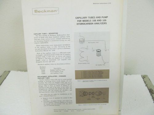 Beckman Model 108,109 Hydrocarbon Analyzers Capillary Tubes &amp; Pump Instructions