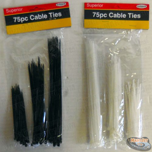 75pk Assorted Sizes Nylon Plastic Cable Tie Network ZIP Locking Cord Strap Wraps