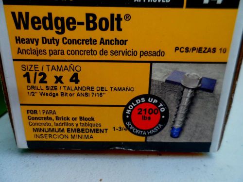 &#034;new&#034;  powers wedge - bolt anchor  1/2&#034; x 4&#034;    heavy duty  *box  of 10 for sale