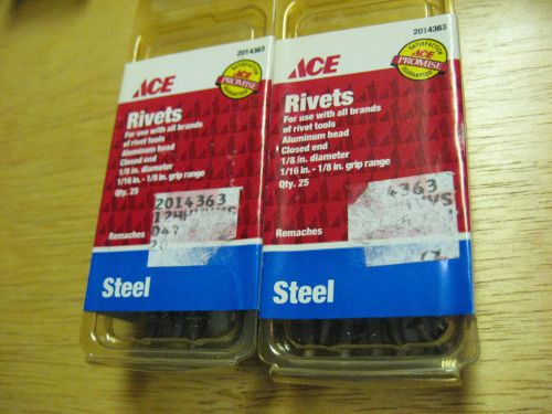 2 Packs ACE Steel Rivets 1/8&#034; Diameter 1/16-1/8 Grip Range (50 Total) 2014363