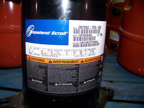 Copeland Scroll Compressor 460 V 3 Phase 60 Hz Model # ZR72KC-TFD-950