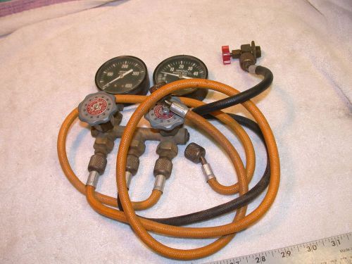 Steampunk industrial imperial brass mfg.co. pressure gauge manifold set a/c for sale