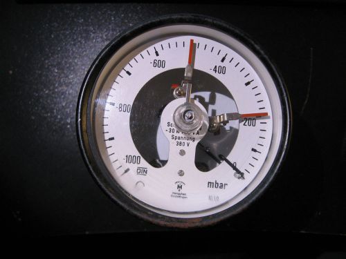 Henschen Vacuum Pressure Gauge 0 to -1000 mbar w NO NC Contacts 3-3/4&#034; Dia -USED