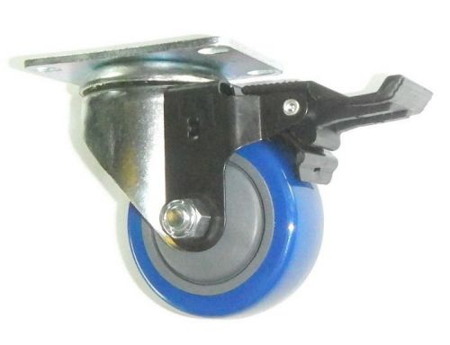Swivel Plate Caster w/ Non Marking 3&#034; Blue Polyurethane Wheel &amp; Posi-Lock Brake