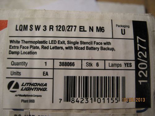 LITHONIA LIGHTING LQM-S-W-3-R-120/277-EL-N-M6 LED Exit Sign With Battery RED LET