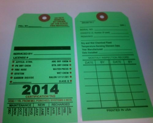 2014 Blank Green Fire Extinguisher Inspection Card Tag Office Boat (100 Pieces)