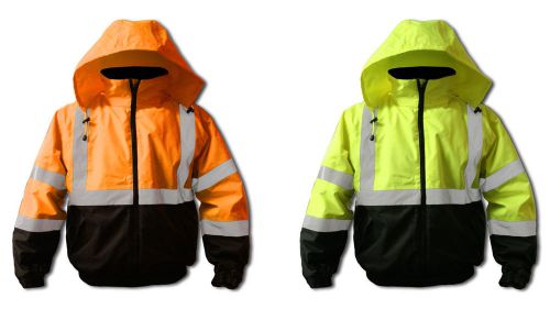 Hi-vis insulated bomber jacket ,meets ansi/isea 107-2010 class 3 standards for sale