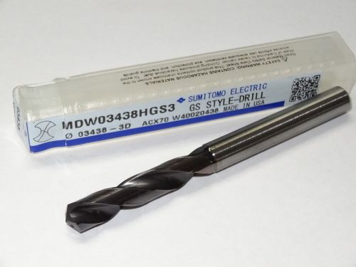Sumitomo 11/32&#034; .3438&#034; 3xd solid carbide oil coolant-thru stub length gs-drill for sale
