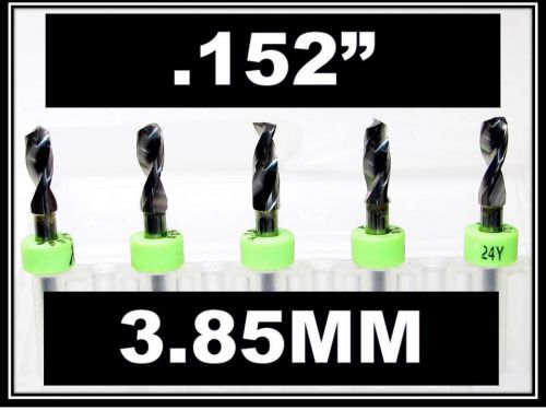 3.85mm - .152&#034; - 1/8&#034; Shank  Carbide Drill Bits FIVE Pcs CNC Dremel Model Hobby