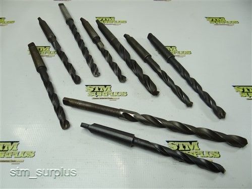Lot of 9 hss morse taper shank twist drills 31/64&#034; to 11/16&#034; with 2mt shanks for sale