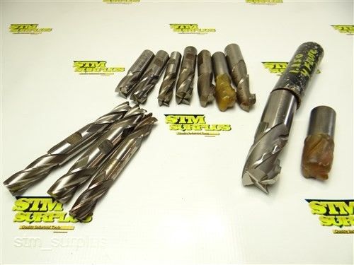LOT OF 12 SINGLE AND DOUBLE ENDED END MILLS 5/8&#034; TO 1-1/4&#034; WELDON