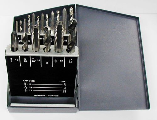 18 pcs/set h.s.s. tap &amp; drill sets, unc, in metal box, #0001-0040 for sale