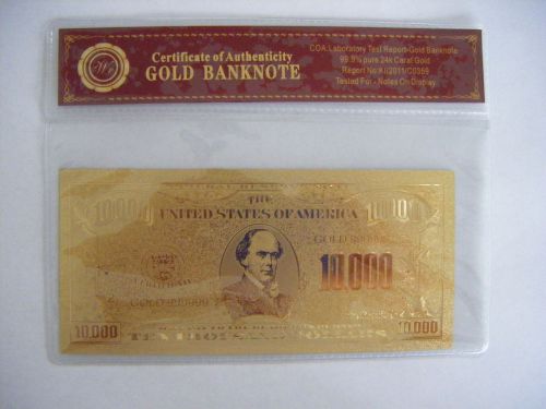 NEW UNC  $10,000 DOLLARS GOLD .999  US BANKNOTE BILL W/ C.O.A