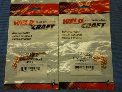 Weldcraft 13N22  1/16 size TIG torch collets 5/pk Free shipping USA !!!!