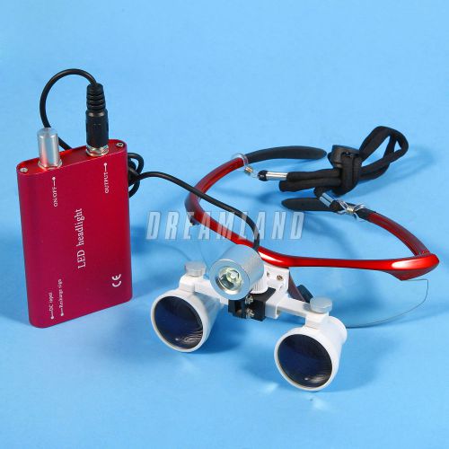 3.5x dental surgical binocular glasses loupes w/ led headlight lamp red for sale