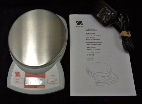 OHAUS CS200 PORTABLE COMPACT DIGITAL SCALE, 200g x 0.1g w/ AC adapter