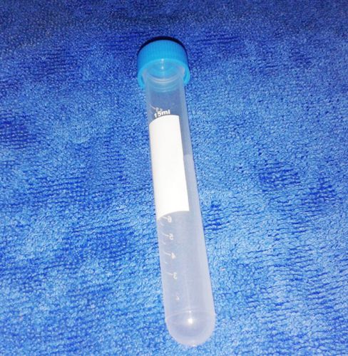 100Pcs New 15ml Clear+Blue Plastic Centrifuge Tubes Vials Sample Container BEST