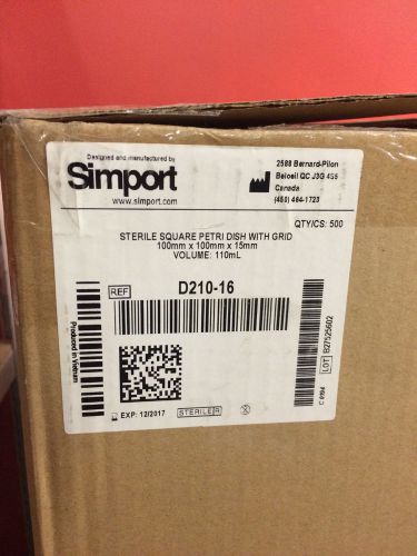 Box of 450 Simport D210-16 Square Petri Dishes with Grid 110mL 100mmx100mmx15mm