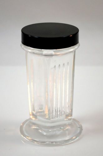 Glass coplin staining jar w black plastic screw lid holds up to 10 slides for sale