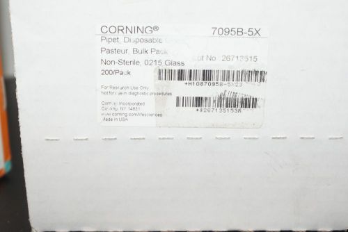 Corning 7095B-5X pipet disposable pasteur nonsterile 0215 Glass 200 Pk