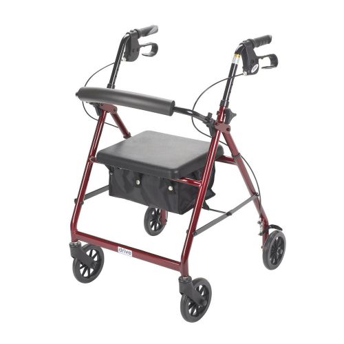 Drive medical aluminum rollator walker fold up, padded seat , 6 inch wheels, red for sale