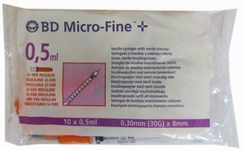 Bd micro-fine 0.5ml syringe 0.3mm (30g) x 8mm for sale