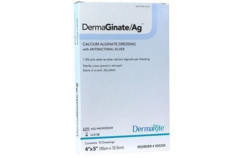 DERMAGINATE AG 00525E 4&#034;x 5&#034; Box of 10 CALCIUM ALGINATE Box 5 STERILE w Silver