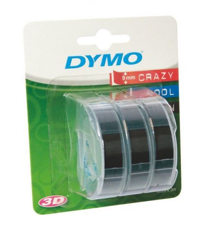 3PK (3-Rolls) Dymo Glossy BLACK 3/8&#034; 9mm 3D Embossing LabelMaker Refill Tape NEW