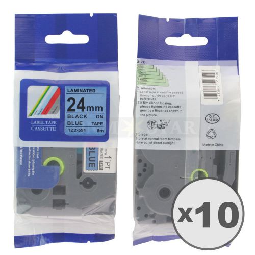 10pk black on blue tape label compatible for brother p-touch tz tze 551 24mm 1&#034; for sale