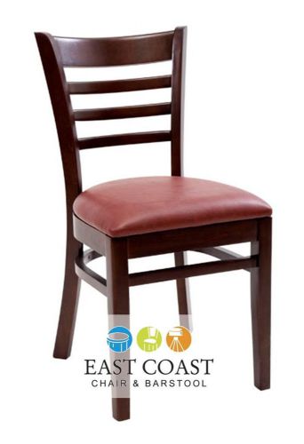 New Commercial Wooden Mahogany Ladder Back Restaurant Chair with Wine Vinyl Seat