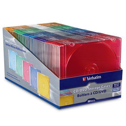 NEW Verbatim Slim CD and DVD Storage Cases, 5 Assorted Colors, 50-Pack