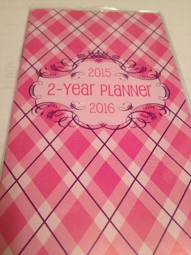 New 2 year 2015-2016 pocket monthly planner calendar organizer preppy plaid pink for sale